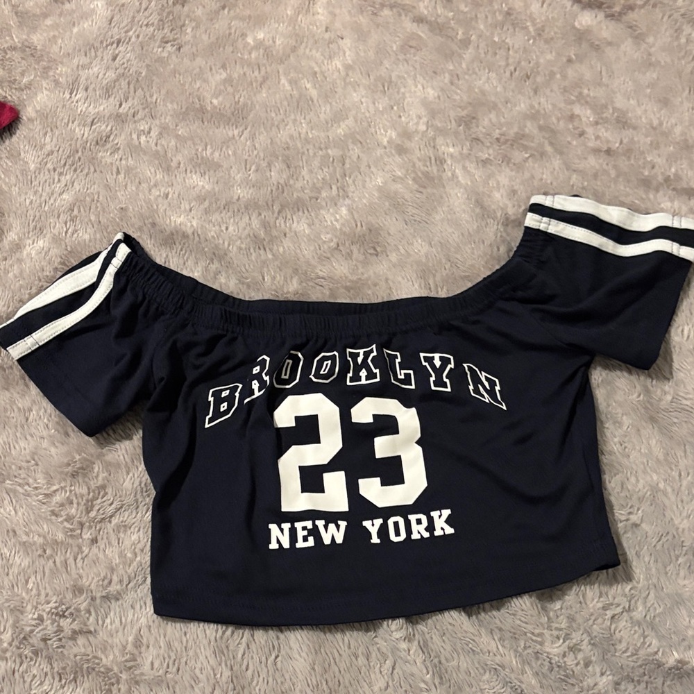SHEIN Navy Off-Shoulder Kids Jersey